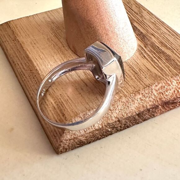 Sterling Silver Black Faceted Simulated Onyx Sterling Silver Ring Size 9 - Picture 5 of 7